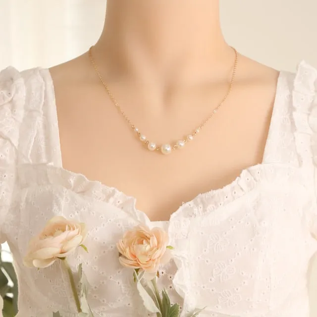 VenusFox New Fashion Kpop Pearl Choker Necklace for Women Cute Double Layer Round Chain Pendant Necklaces Jewelry Girl Gift