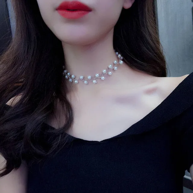 VenusFox New Fashion Kpop Pearl Choker Necklace for Women Cute Double Layer Round Chain Pendant Necklaces Jewelry Girl Gift