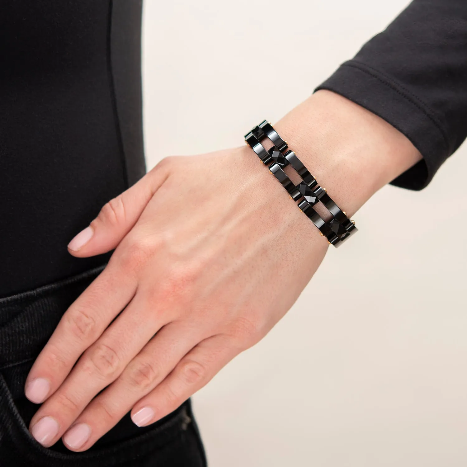 Victorian 15k Carved Onyx Line Bracelet