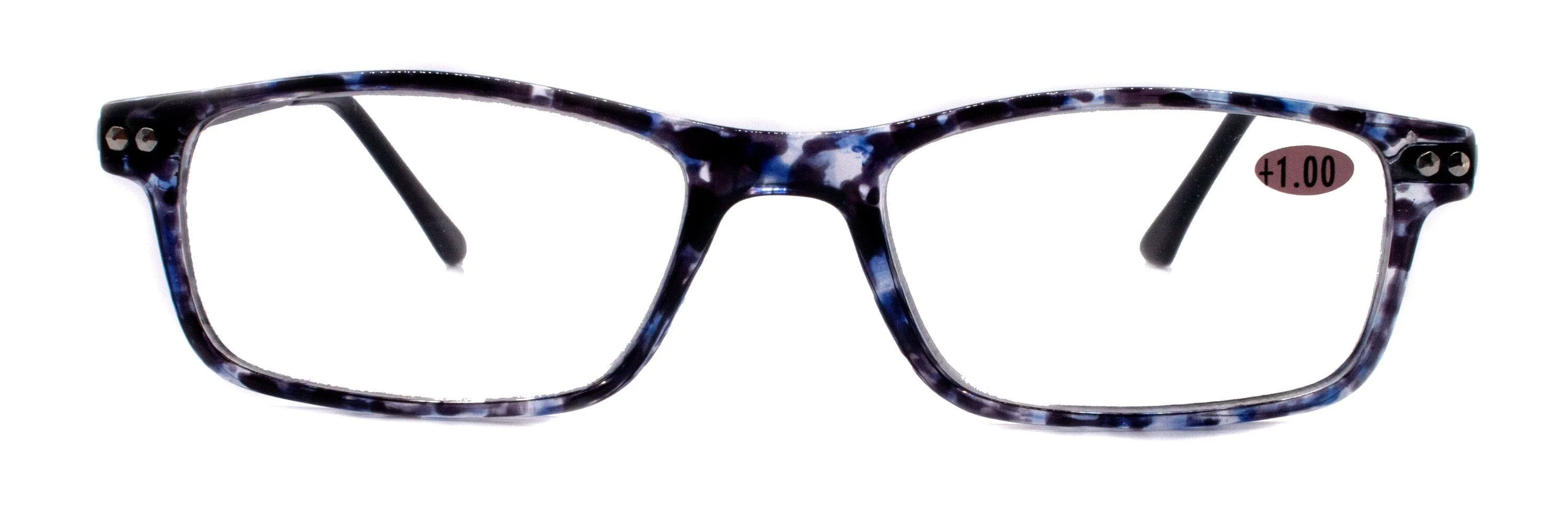 Vienna, (Premium) Reading Glasses, High End Fashion Readers (Black) Rectangular  1.25.. 3 Magnifying Metal Thin Temple. NY Fifth Avenue.