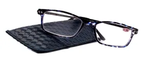 Vienna, (Premium) Reading Glasses, High End Fashion Readers (Black) Rectangular  1.25.. 3 Magnifying Metal Thin Temple. NY Fifth Avenue.