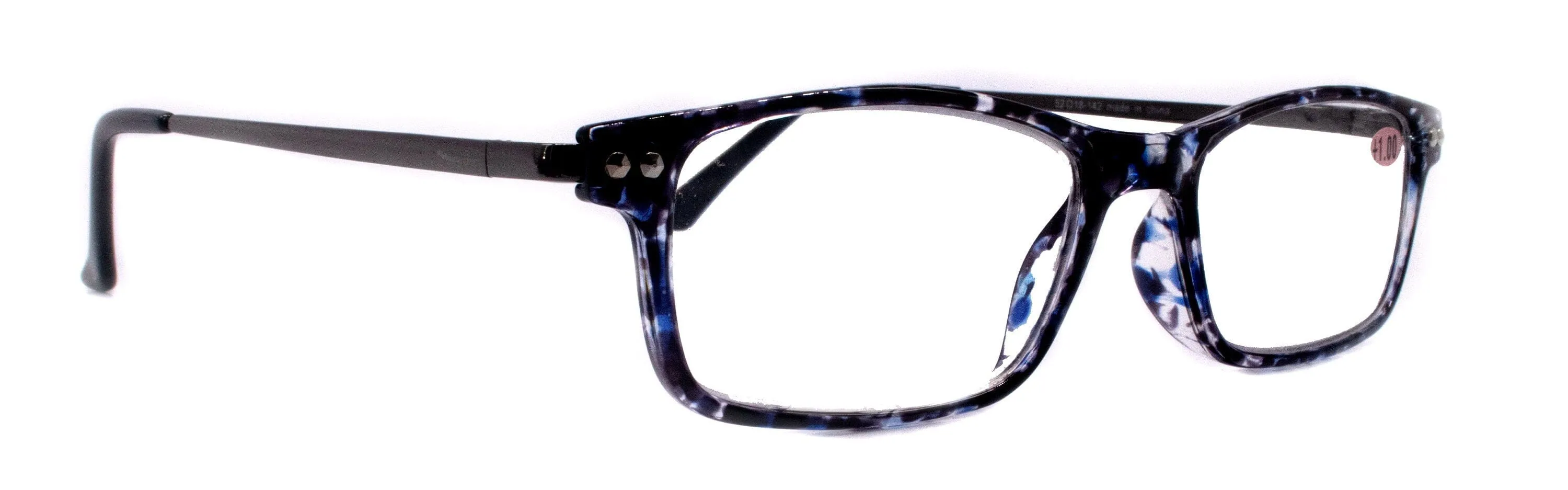 Vienna, (Premium) Reading Glasses, High End Fashion Readers (Black) Rectangular  1.25.. 3 Magnifying Metal Thin Temple. NY Fifth Avenue.