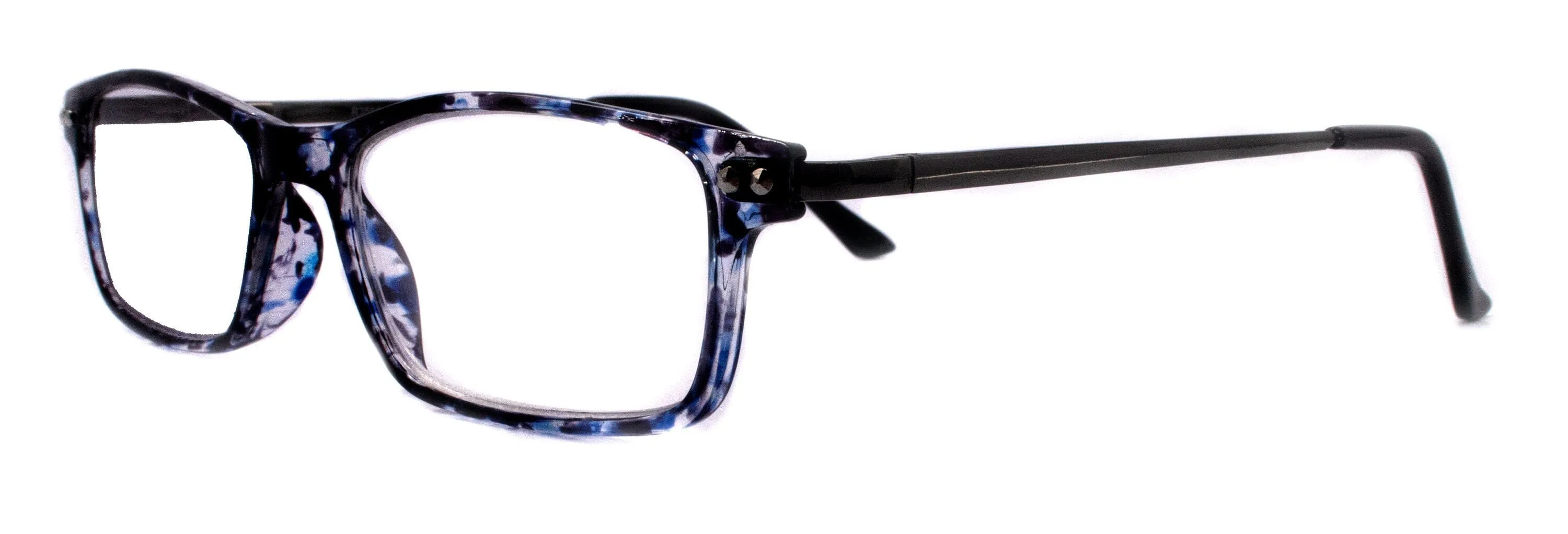 Vienna, (Premium) Reading Glasses, High End Fashion Readers (Black) Rectangular  1.25.. 3 Magnifying Metal Thin Temple. NY Fifth Avenue.