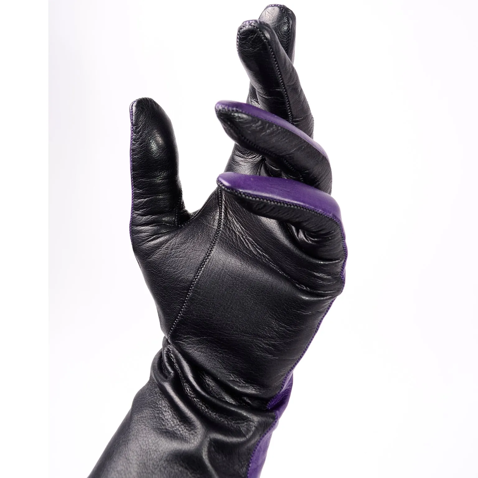 Vintage Bill Blass Purple and Black Two Toned Leather Gloves