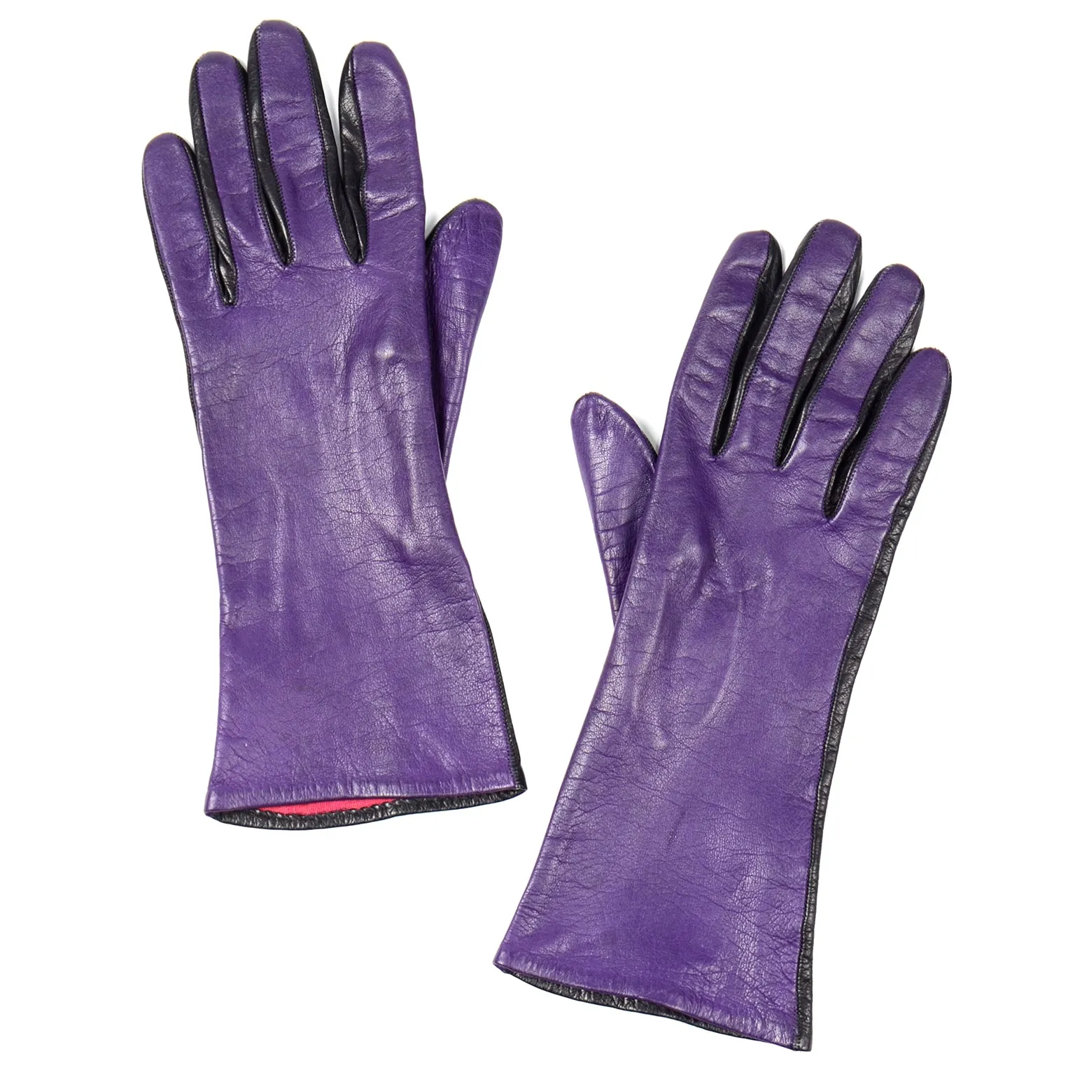 Vintage Bill Blass Purple and Black Two Toned Leather Gloves