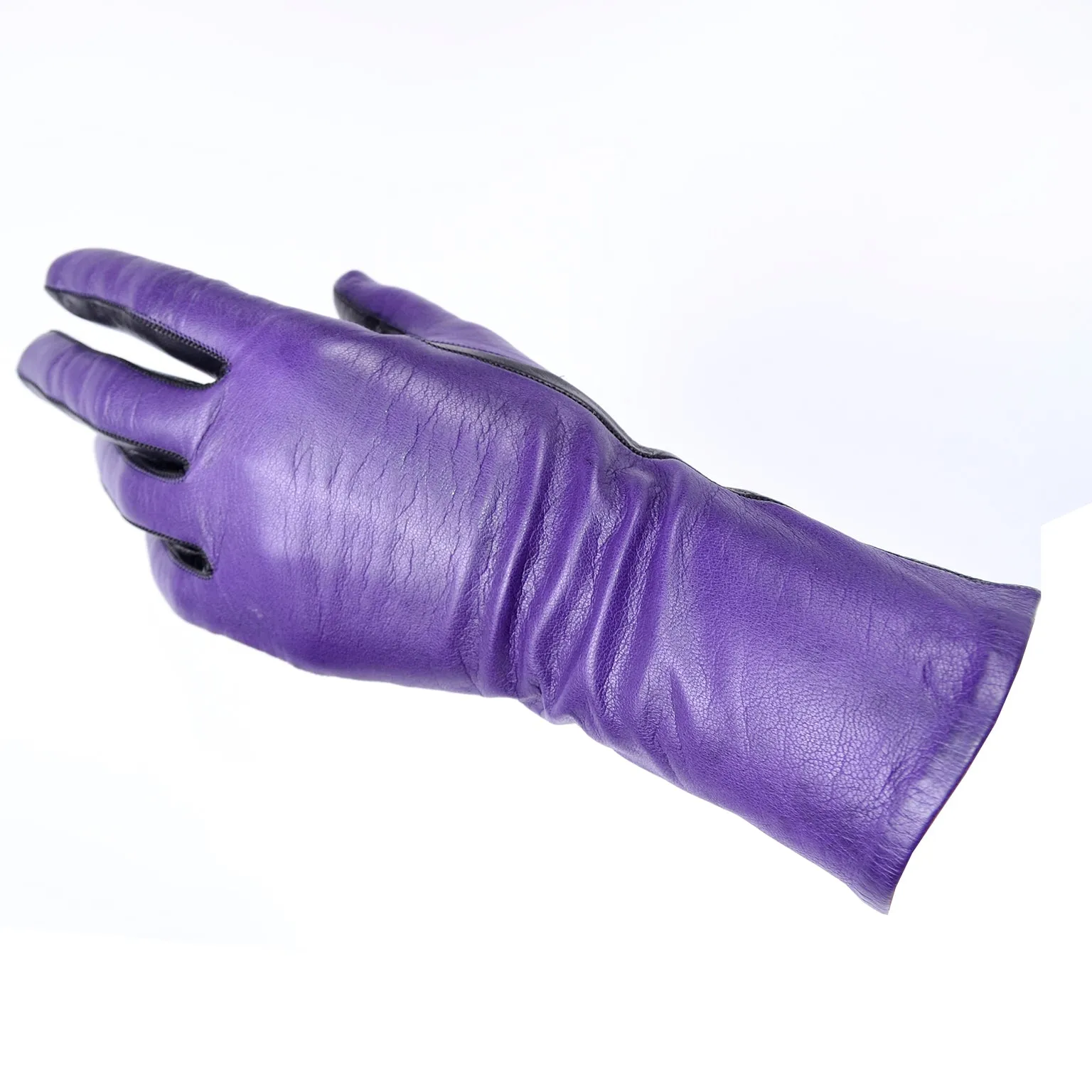 Vintage Bill Blass Purple and Black Two Toned Leather Gloves