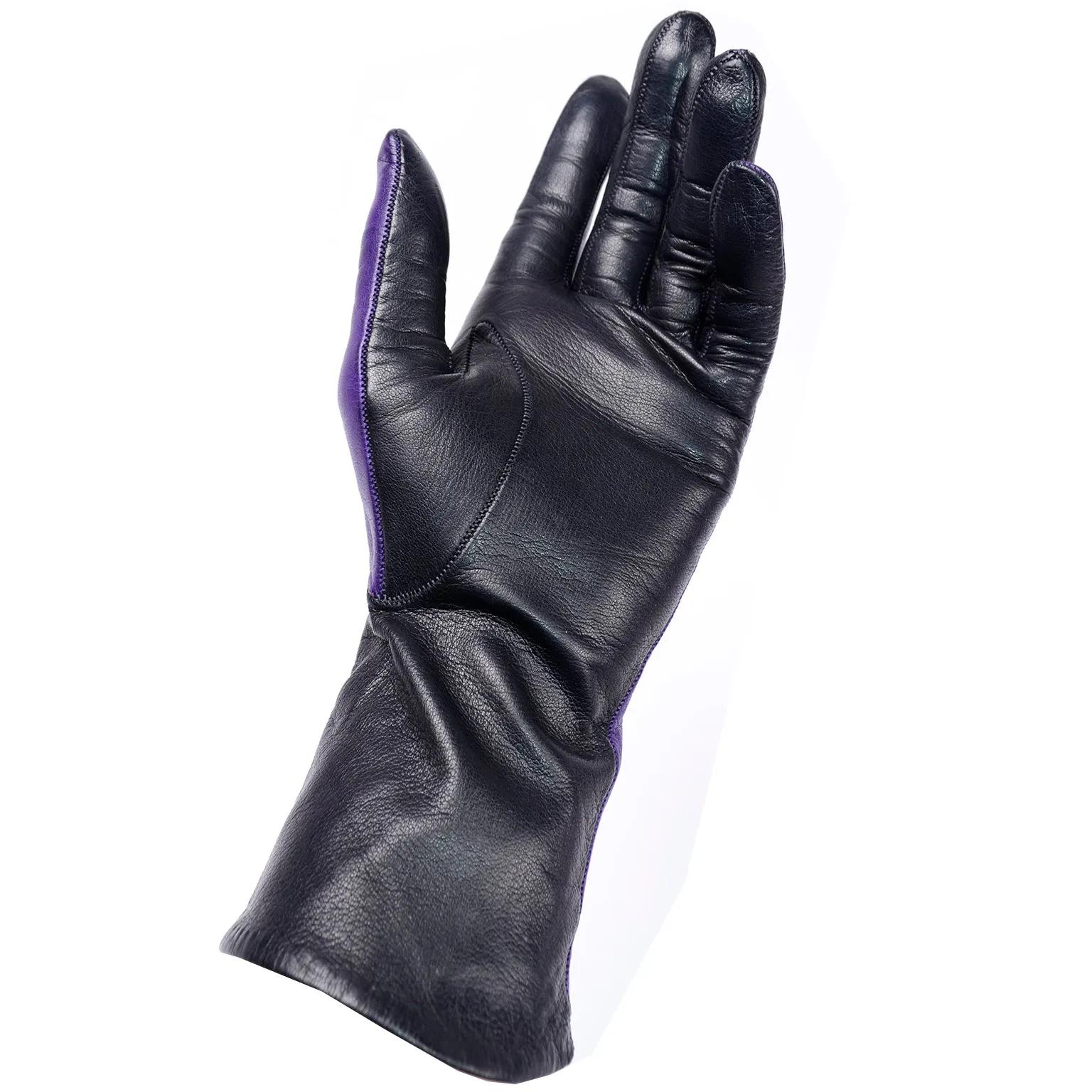 Vintage Bill Blass Purple and Black Two Toned Leather Gloves
