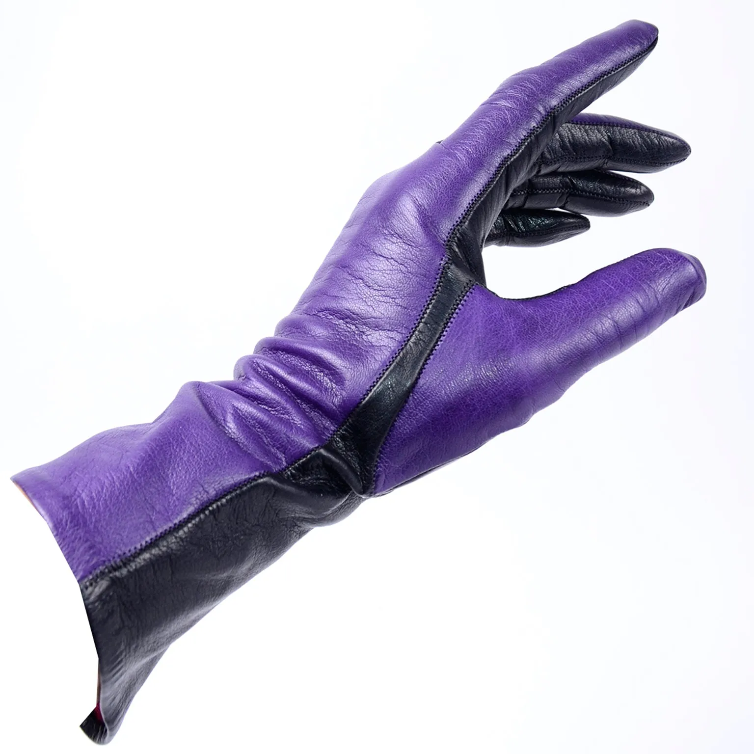 Vintage Bill Blass Purple and Black Two Toned Leather Gloves