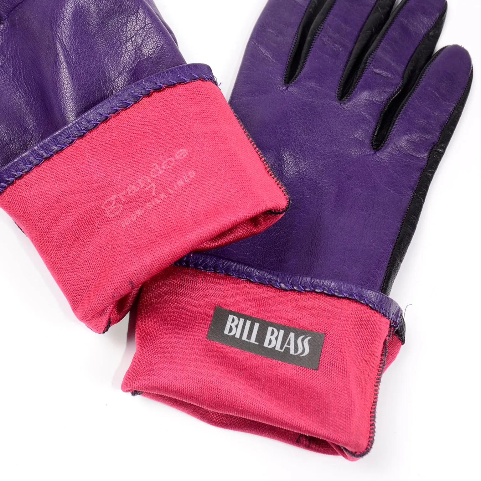 Vintage Bill Blass Purple and Black Two Toned Leather Gloves