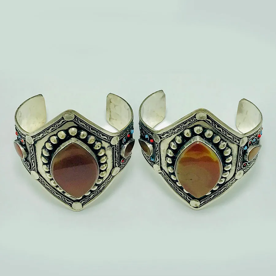 Vintage Boho Style Carnelian Stones Cuff Bracelet