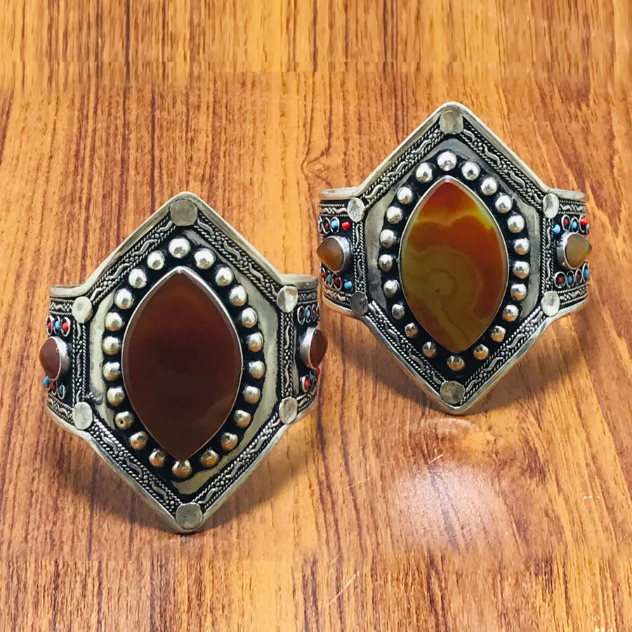 Vintage Boho Style Carnelian Stones Cuff Bracelet