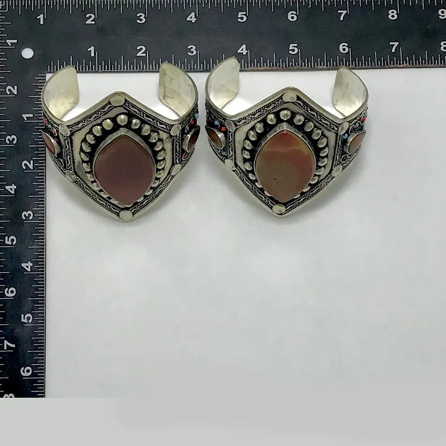 Vintage Boho Style Carnelian Stones Cuff Bracelet