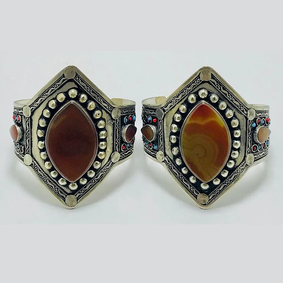Vintage Boho Style Carnelian Stones Cuff Bracelet