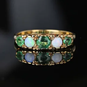 Vintage English Emerald Opal Five Stone Ring Band