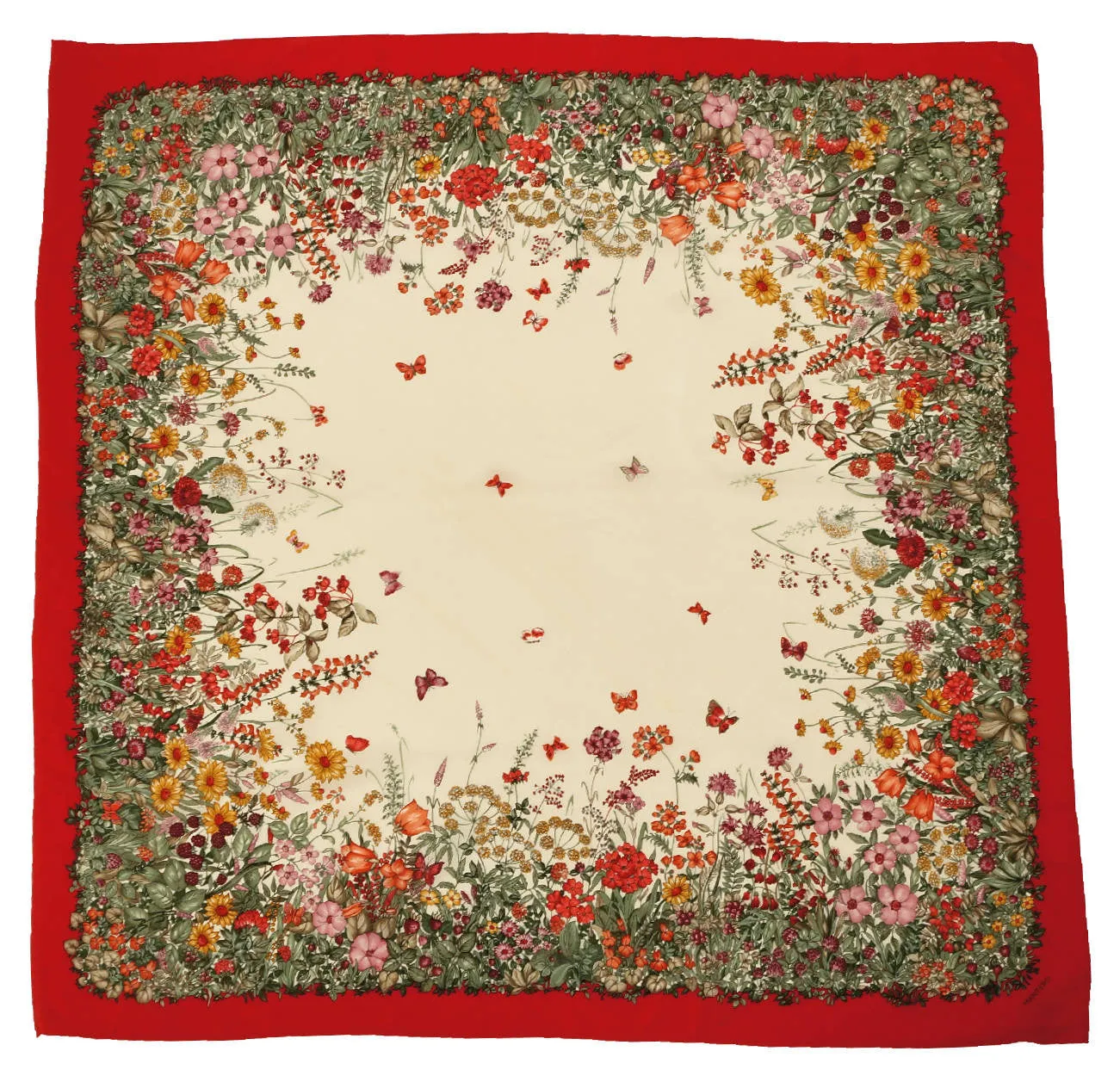 Vintage Mantero Silk Scarf Butterflies &amp; Flowers Made in Italy 34.5