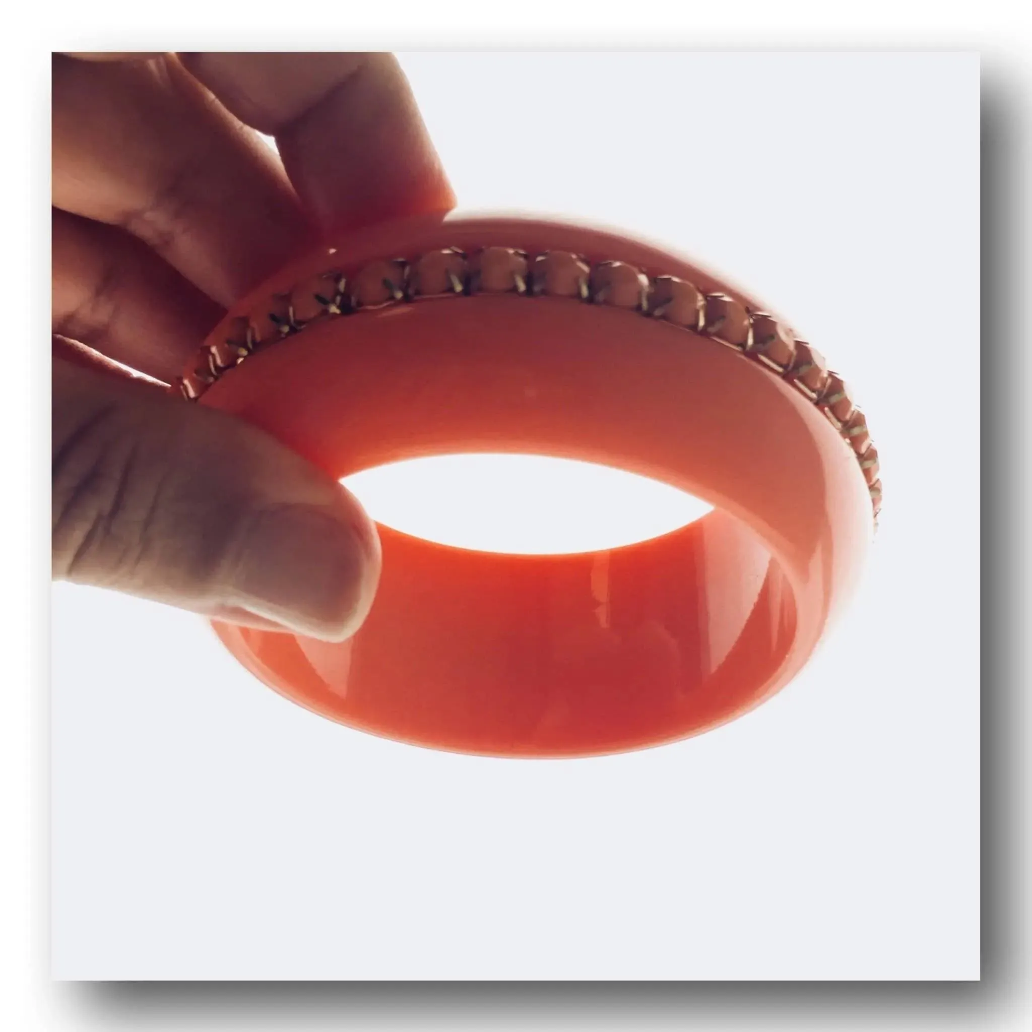 Vintage Resin Bangle Bead-Set Center Surround Striking Statement