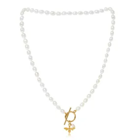 Vita cultured Freshwater Pearl Necklace With Gold Bumble Bee