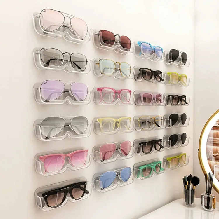 Wall-Mounted Adhesive Sunglasses Storage Shelf Eyeglasses Display Stand(Grey)
