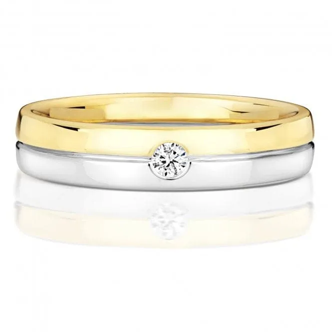 Wedding Band 9ct Diamond Wedding Two Tone Gents 5.0mm Ring RD723