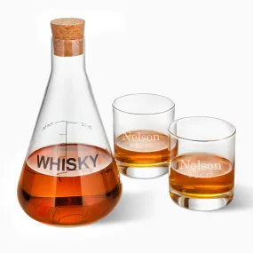 Whiskey Decanter in Wood Crate with Two LowballGlasses