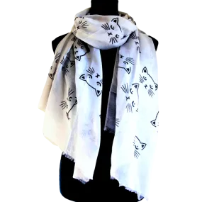 White Black Cat Face Scarf