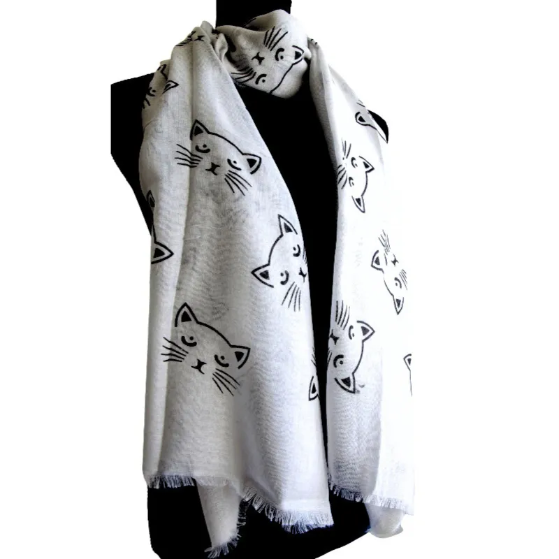 White Black Cat Face Scarf