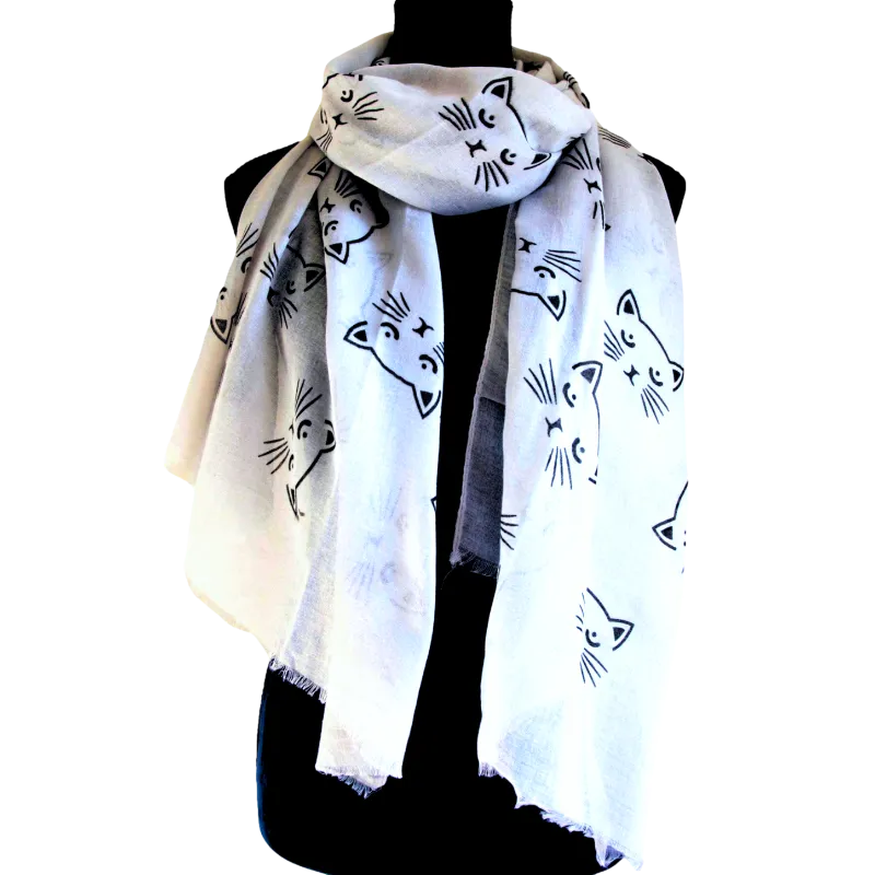 White Black Cat Face Scarf