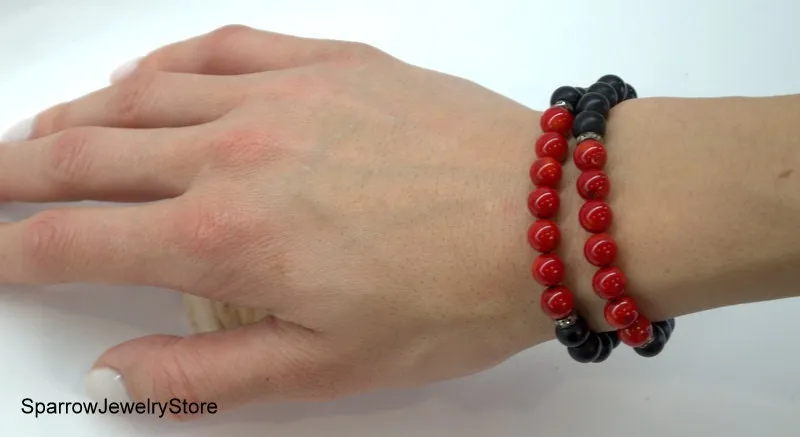 Wish Red coral bracelet Genuine coral onyx bracelet Gifts for her mom Red coral jewelry Protection success love talisman Prosperity bracelet