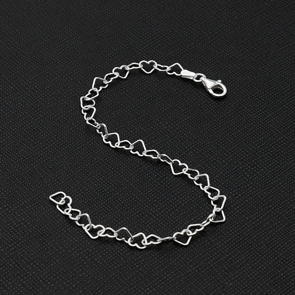 Women's Silver Heart Links Chain Bracelet, Minimalist Chain Bracelet For Ladies and Girls