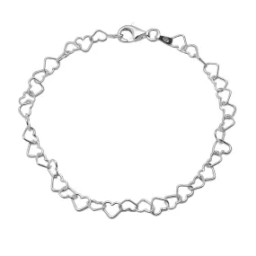 Women's Silver Heart Links Chain Bracelet, Minimalist Chain Bracelet For Ladies and Girls