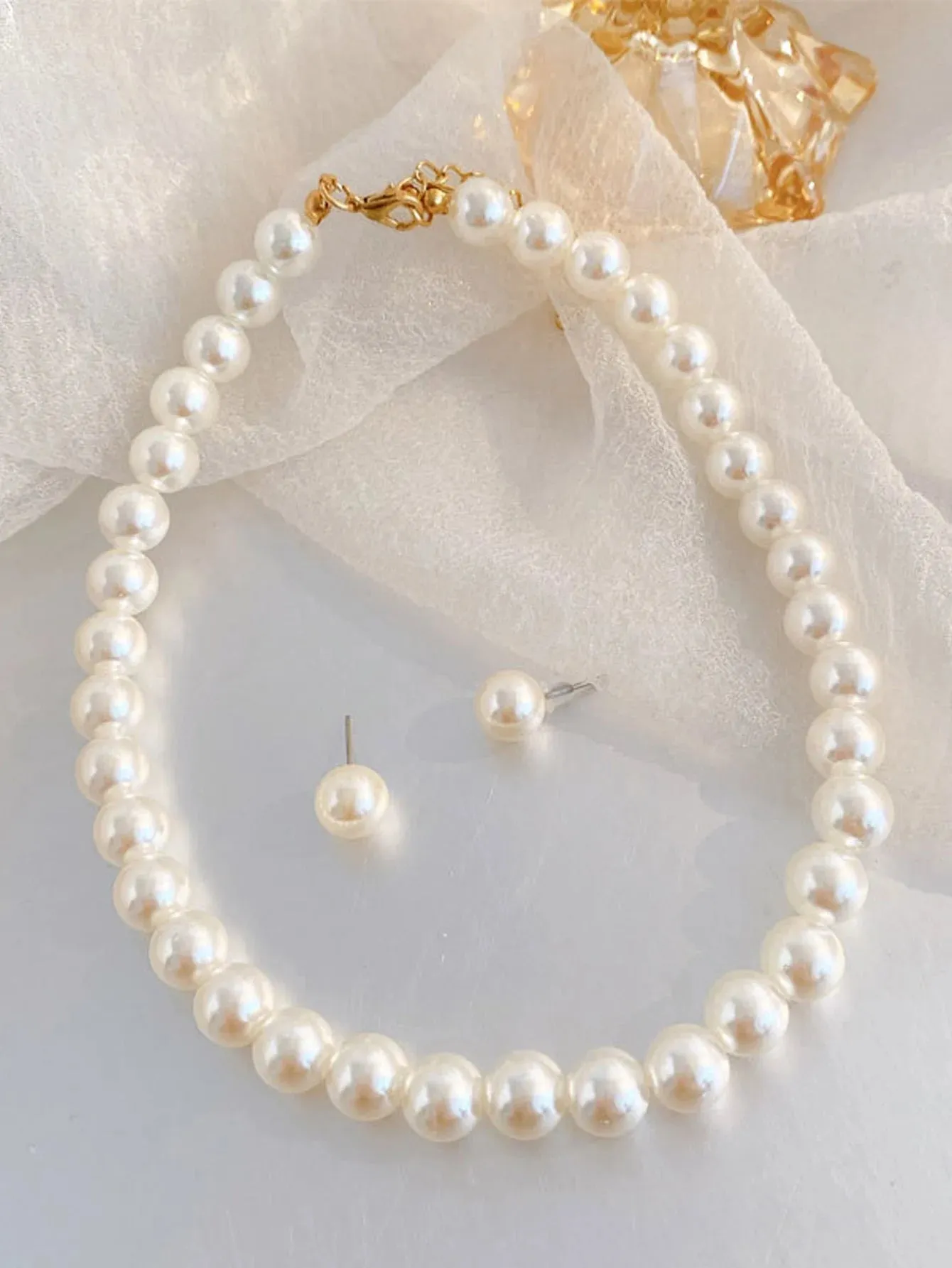 Women's Temperament Pearl Earrings And Necklace Jewelry Set