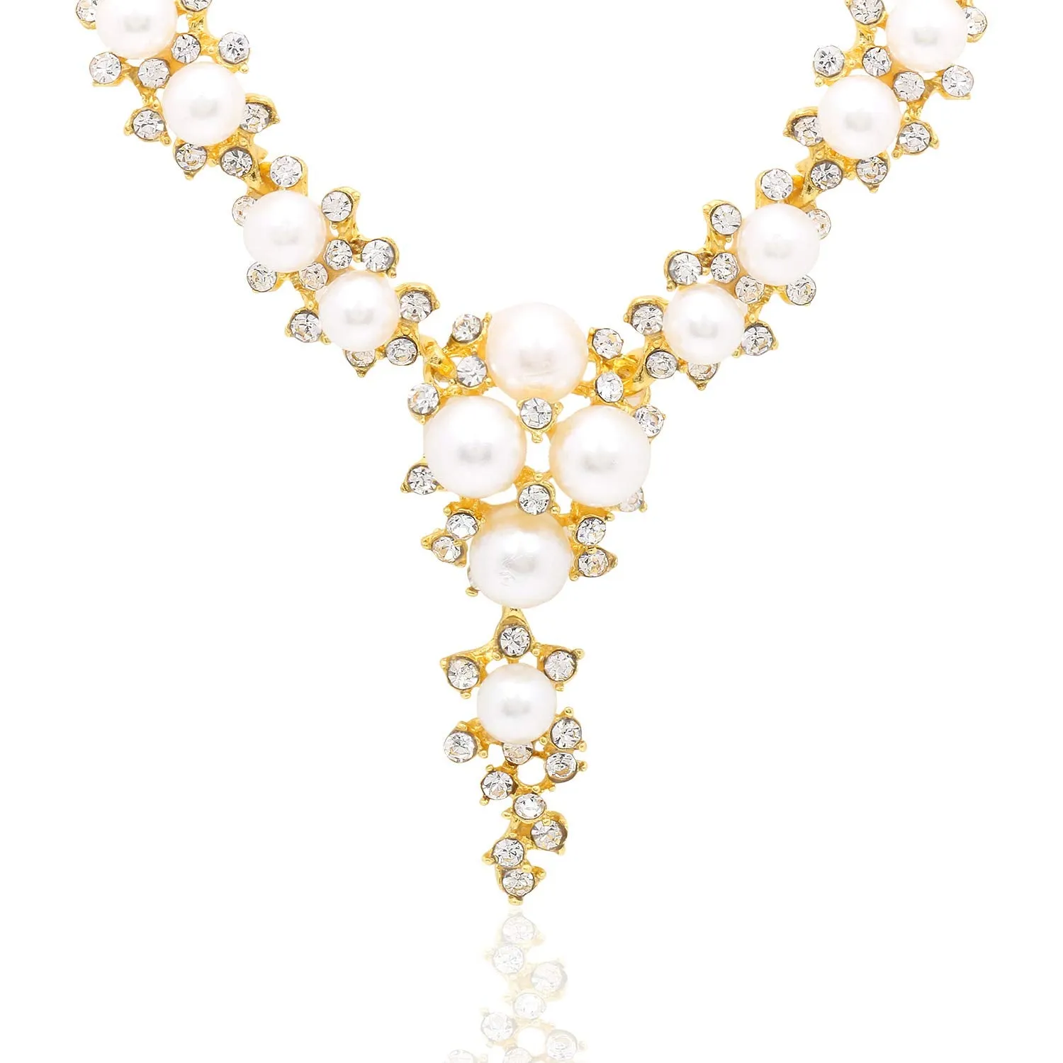 Yellow Chimes Latest Fashion Designer Crystal Pearl Gold Plated Pearl Necklace Set with Earrings Jewellery Set For Women & Girls