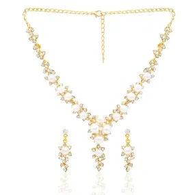 Yellow Chimes Latest Fashion Designer Crystal Pearl Gold Plated Pearl Necklace Set with Earrings Jewellery Set For Women & Girls
