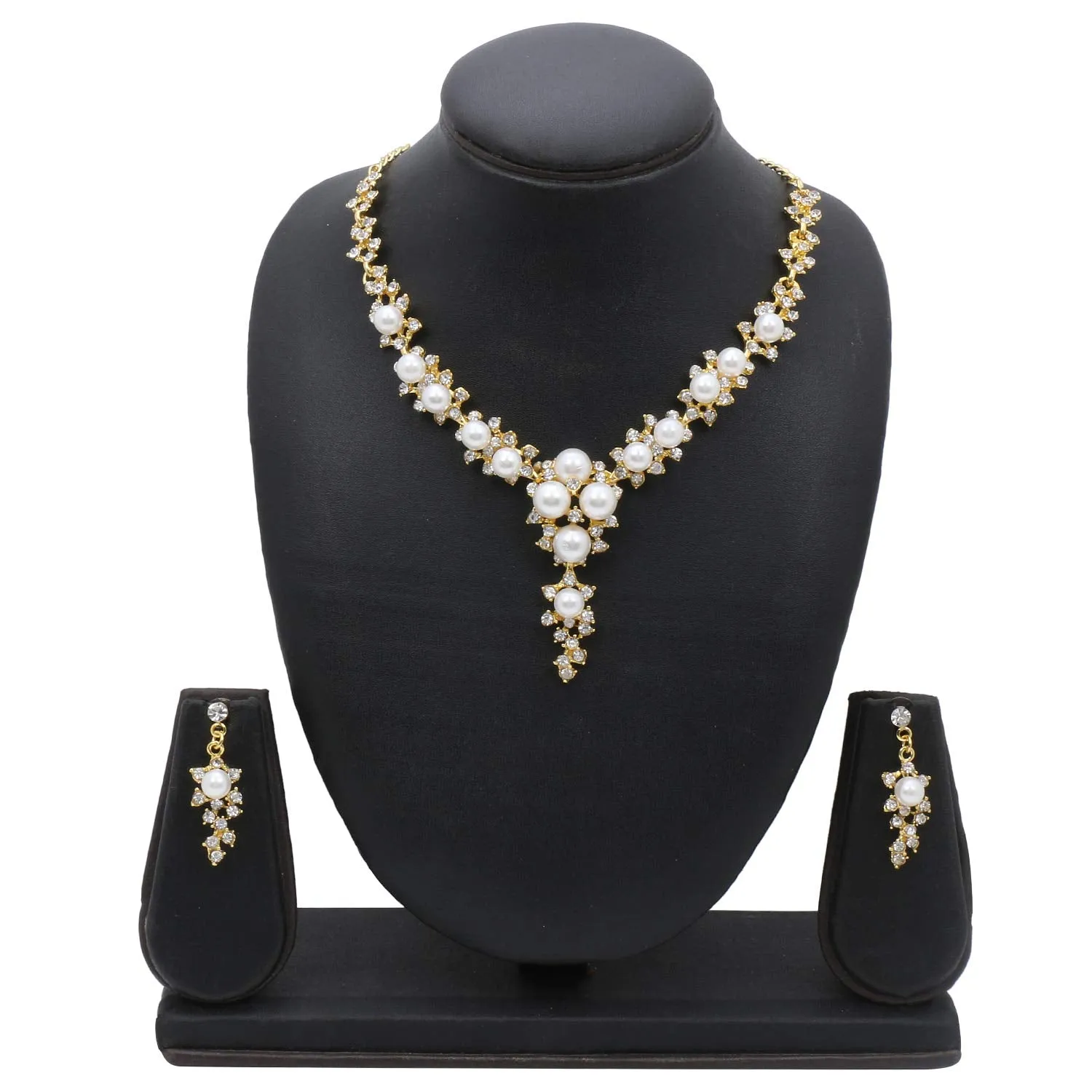 Yellow Chimes Latest Fashion Designer Crystal Pearl Gold Plated Pearl Necklace Set with Earrings Jewellery Set For Women & Girls