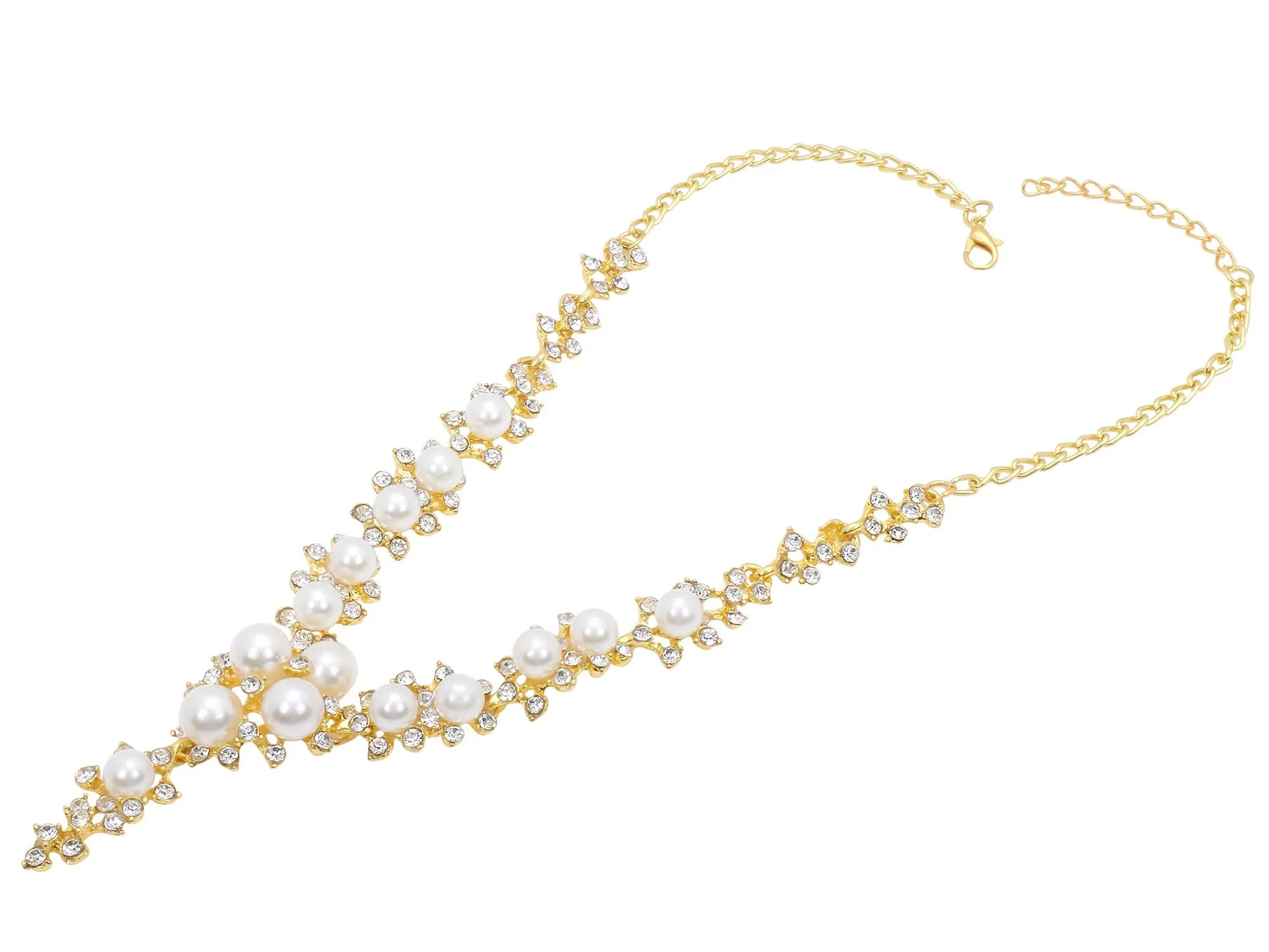 Yellow Chimes Latest Fashion Designer Crystal Pearl Gold Plated Pearl Necklace Set with Earrings Jewellery Set For Women & Girls