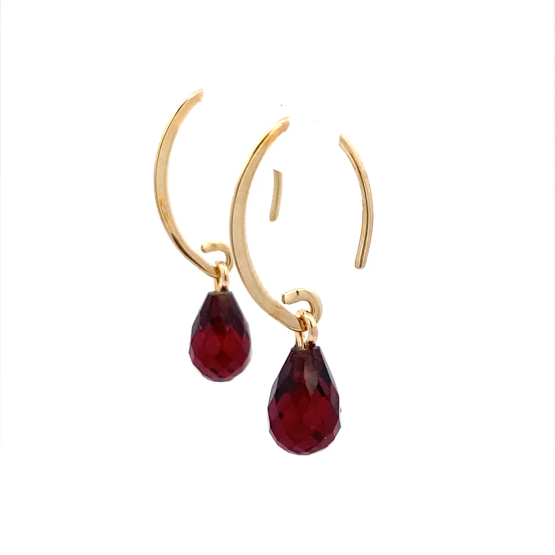 Yellow Gold Garnet Briolette Gemstone Earrings 01/1085-09