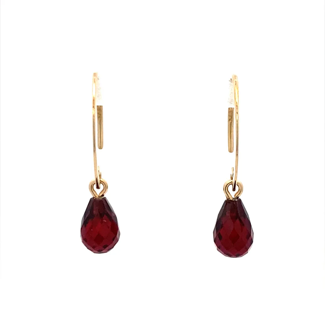 Yellow Gold Garnet Briolette Gemstone Earrings 01/1085-09