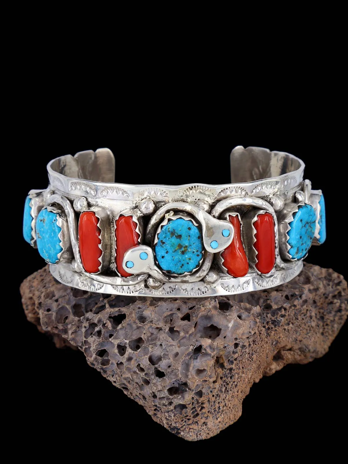 Zuni Jewelry Turquoise and Coral Snake Bracelet