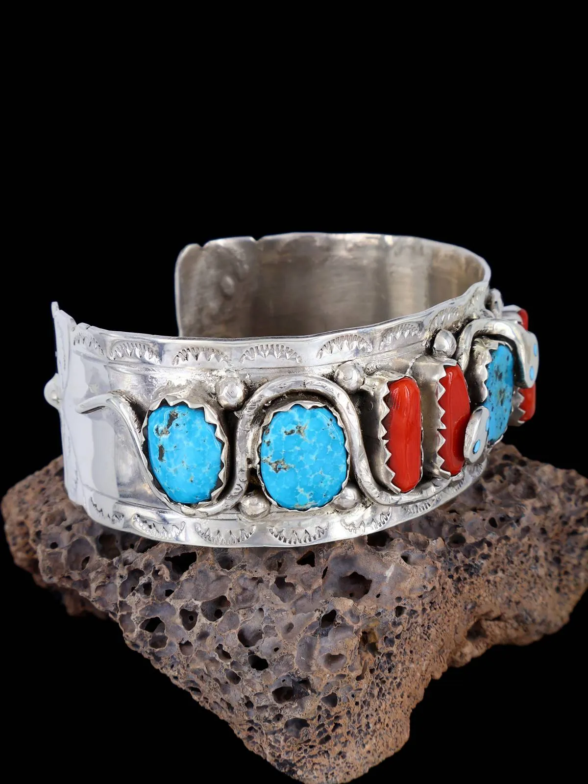 Zuni Jewelry Turquoise and Coral Snake Bracelet