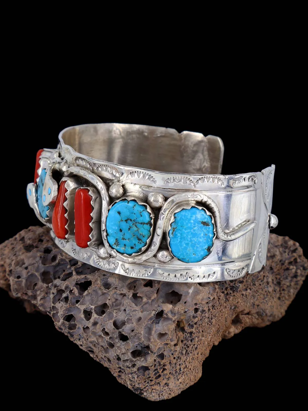 Zuni Jewelry Turquoise and Coral Snake Bracelet
